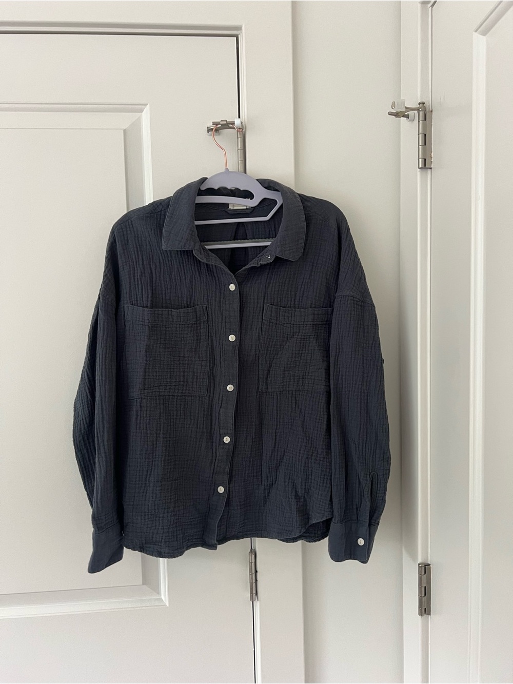 UpWest Dark Gray Button-Front Gauze Cotton Shirt Size Large